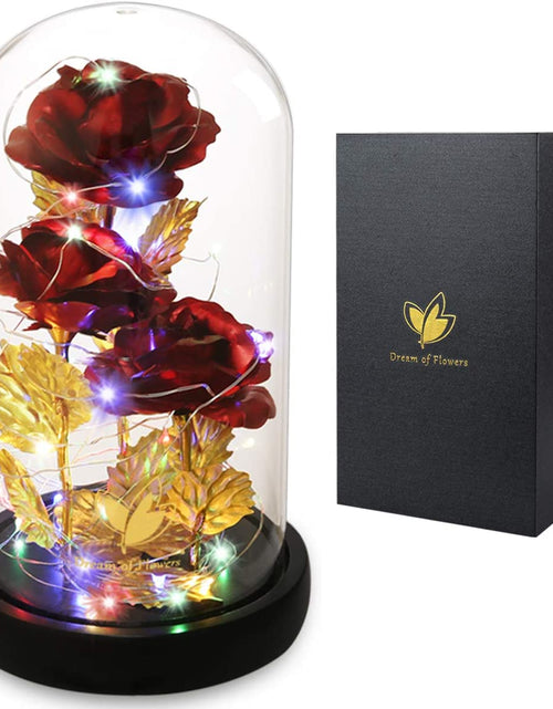 Load image into Gallery viewer, Christmas Rose Gifts for Her Beauty and the Beast Rose 24K Red Rose in Glass Dome, Light up Rose, Forever Artificial Flowers, Enchanted Red Rose Gift for Her on Valentines Day Wedding Anniversary