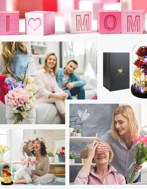 Load image into Gallery viewer, Christmas Rose Gifts for Her Beauty and the Beast Rose 24K Red Rose in Glass Dome, Light up Rose, Forever Artificial Flowers, Enchanted Red Rose Gift for Her on Valentines Day Wedding Anniversary