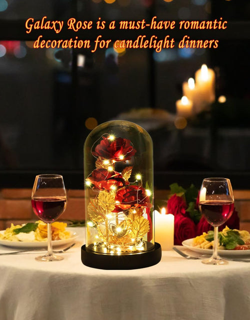 Load image into Gallery viewer, Christmas Rose Gifts for Her Beauty and the Beast Rose 24K Red Rose in Glass Dome, Light up Rose, Forever Artificial Flowers, Enchanted Red Rose Gift for Her on Valentines Day Wedding Anniversary