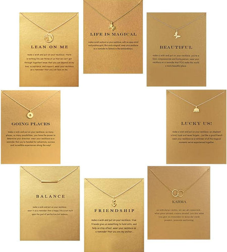 8Pack Friendship Unicorn Necklace Set Good Luck Elephant Pendant Chain Necklace with Message Card Party Favors Birthday Gifts for Girls Women