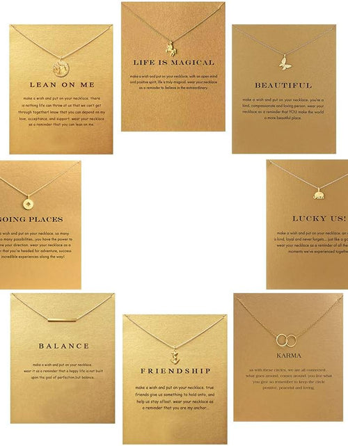 Load image into Gallery viewer, 8Pack Friendship Unicorn Necklace Set Good Luck Elephant Pendant Chain Necklace with Message Card Party Favors Birthday Gifts for Girls Women
