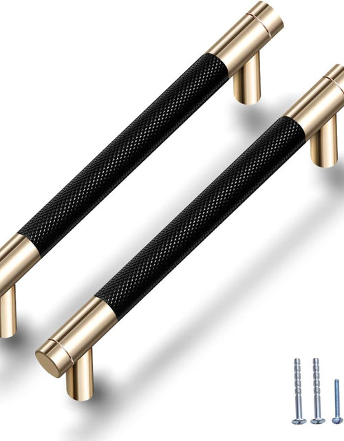 Load image into Gallery viewer, 12 Pack 5 Inch 128 Mm Knurled Cabinet Handles Cabinet Pulls Aluminum Handles Knurled Drawer Pulls Gold and Black Oxidation Finish with Diamond Pattern 6.2&quot; Length (5&quot; Hole Center)
