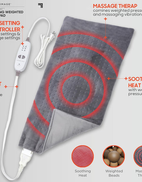 Load image into Gallery viewer, Calming Heat Massaging Weighted Heating Pad by Sharper Image- Weighted Electric Heating Pad with Massaging Vibrations, 6 Settings- 3 Heat, 3 Massage- 9 Relaxing Combinations, 12” X 24”, 4 Lbs
