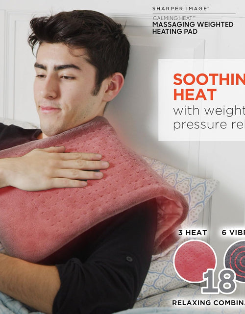 Load image into Gallery viewer, Calming Heat Massaging Weighted Heating Pad by Sharper Image- Weighted Electric Heating Pad with Massaging Vibrations, 6 Settings- 3 Heat, 3 Massage- 9 Relaxing Combinations, 12” X 24”, 4 Lbs
