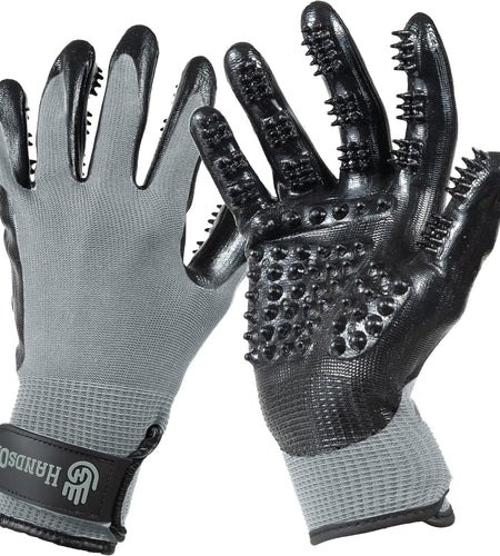 Handson Pet Grooming Gloves - #1 Ranked, Award Winning Daily Pet Hair Remover - Mitts for Gentle Deshedding, Bathing, and Massaging Cats, Dogs, Horses & Other Animals (Pack of 1 Pair)