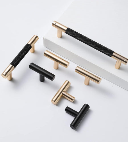 12 Pack 5 Inch 128 Mm Knurled Cabinet Handles Cabinet Pulls Aluminum Handles Knurled Drawer Pulls Gold and Black Oxidation Finish with Diamond Pattern 6.2" Length (5" Hole Center)