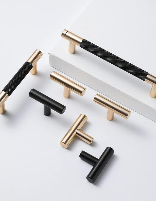 Load image into Gallery viewer, 12 Pack 5 Inch 128 Mm Knurled Cabinet Handles Cabinet Pulls Aluminum Handles Knurled Drawer Pulls Gold and Black Oxidation Finish with Diamond Pattern 6.2&quot; Length (5&quot; Hole Center)
