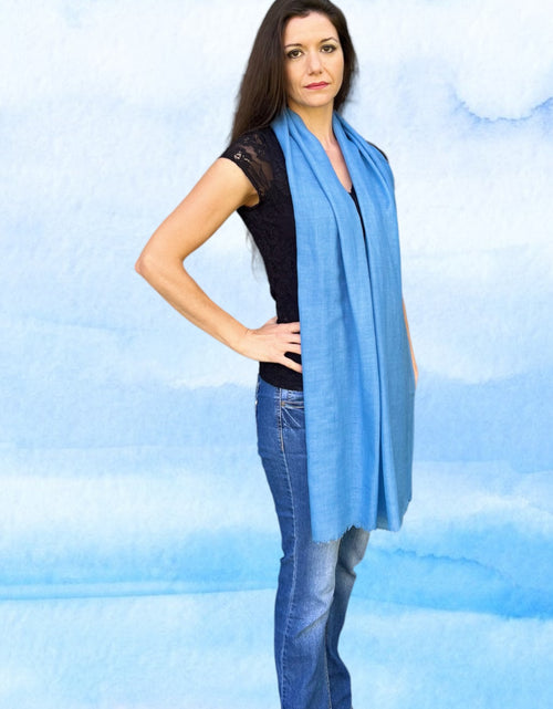 Load image into Gallery viewer, Blue Featherlight Solid Wool Scarf
