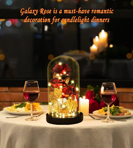 Christmas Rose Gifts for Her Beauty and the Beast Rose 24K Red Rose in Glass Dome, Light up Rose, Forever Artificial Flowers, Enchanted Red Rose Gift for Her on Valentines Day Wedding Anniversary