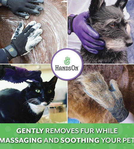 Handson Pet Grooming Gloves - #1 Ranked, Award Winning Daily Pet Hair Remover - Mitts for Gentle Deshedding, Bathing, and Massaging Cats, Dogs, Horses & Other Animals (Pack of 1 Pair)