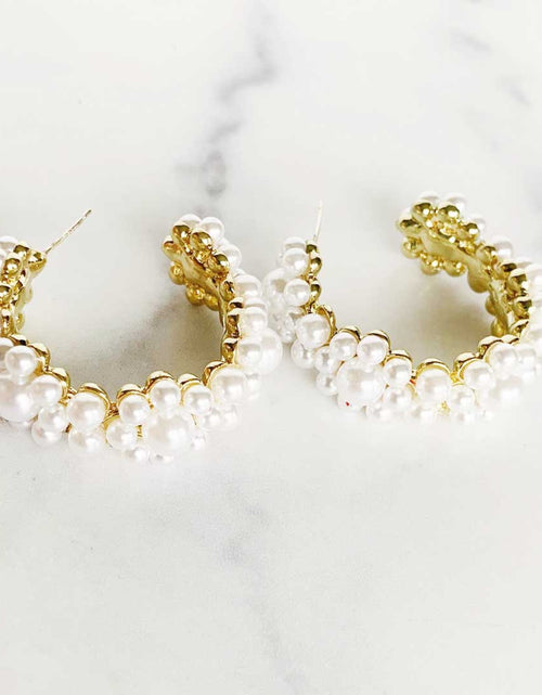 Load image into Gallery viewer, Pearl Flower Hoops
