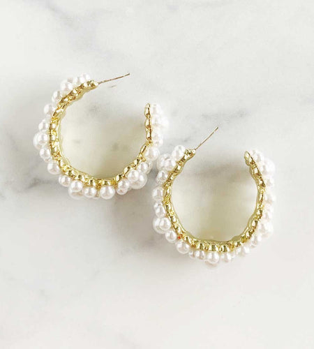 Pearl Flower Hoops