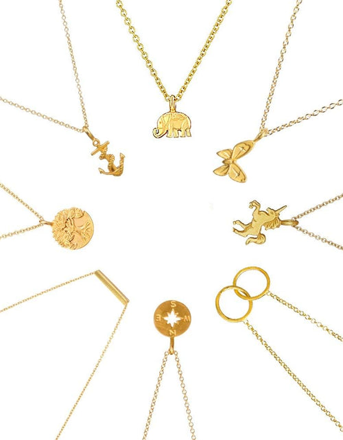 Load image into Gallery viewer, 8Pack Friendship Unicorn Necklace Set Good Luck Elephant Pendant Chain Necklace with Message Card Party Favors Birthday Gifts for Girls Women
